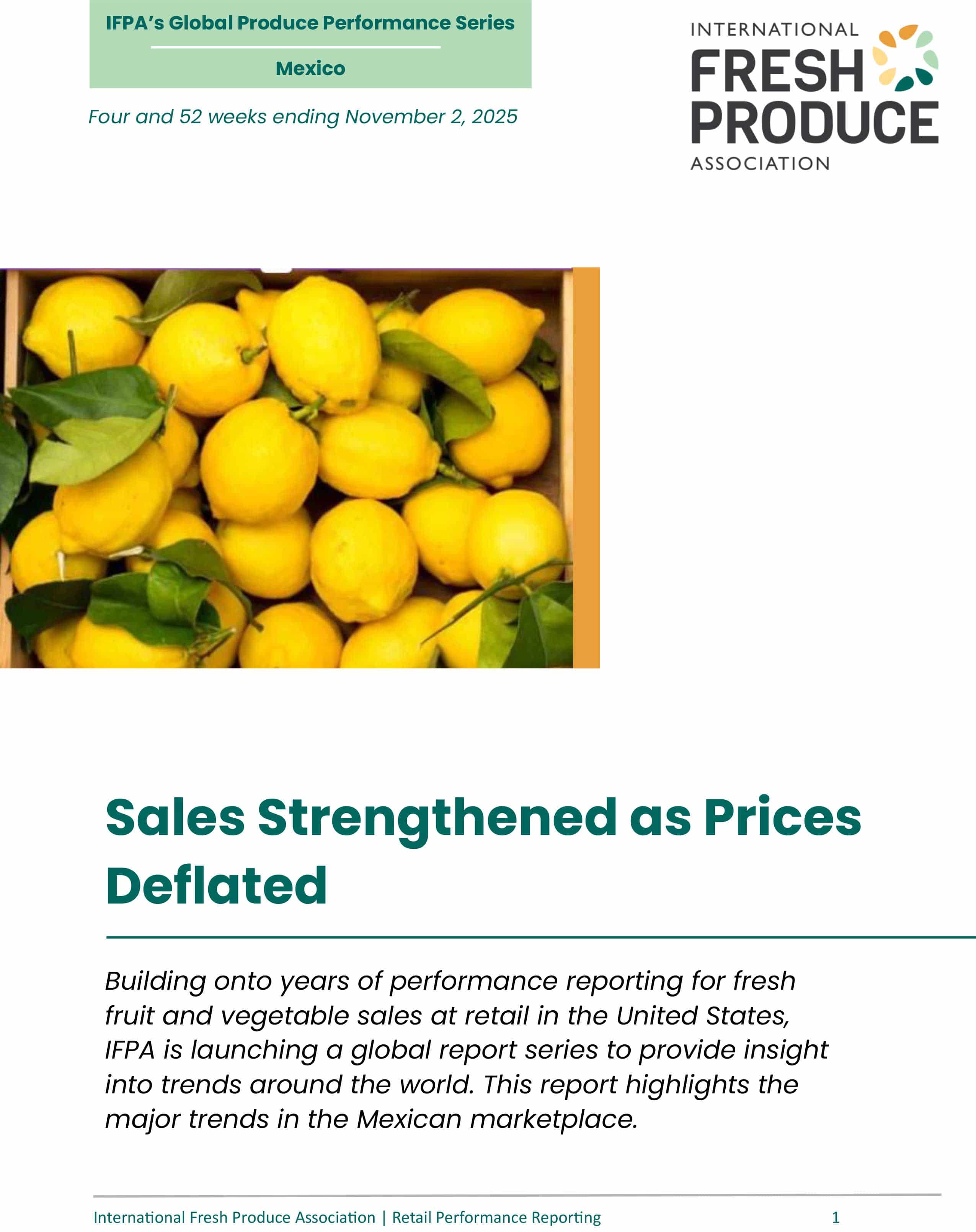Cover page of IFPA report featuring lemons and sales trend information for Mexico.