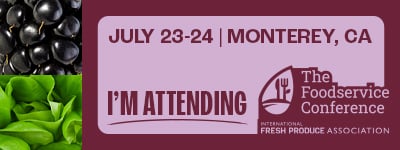 Promotional graphic for The Foodservice Conference on July 23-24 in Monterey, CA with images of grapes and green leaves that can be used with your email signature.