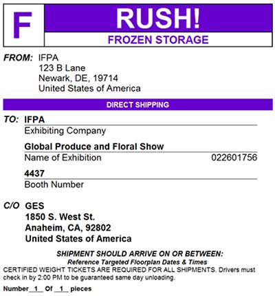 F RUSH Direct Shipment Frozen Storage Item Label Global Show GES