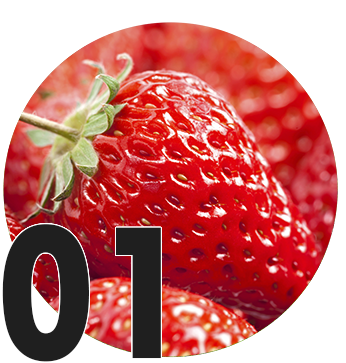 Circle icon for the number 01 with strawberry background
