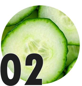 Circle icon for the number 02 with a cucumber background