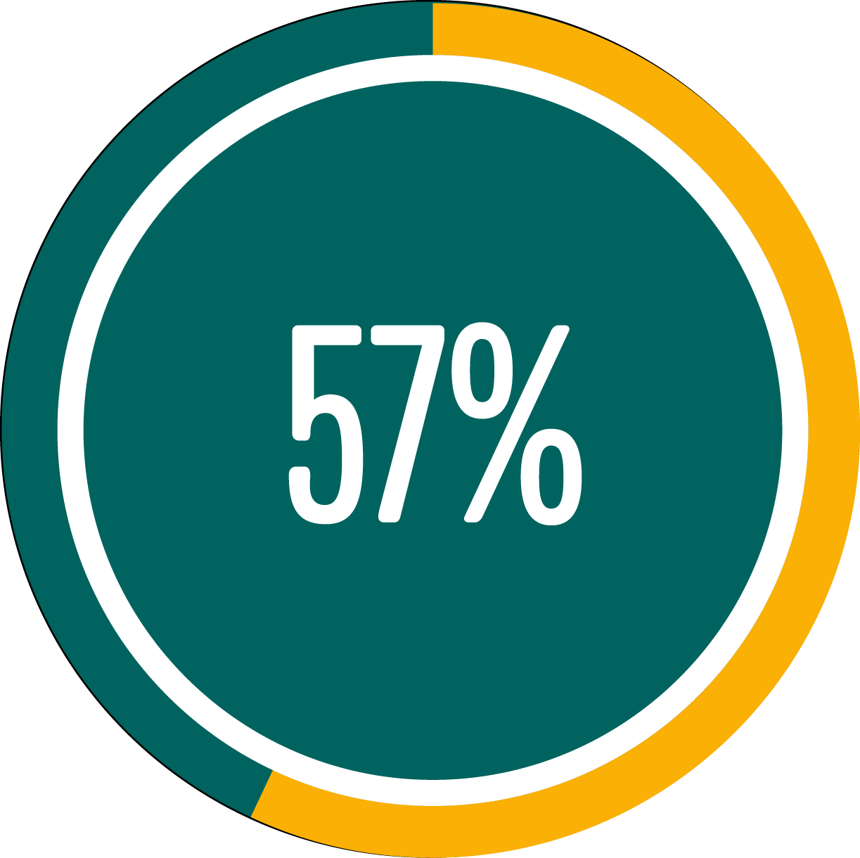 Circle graph showing 57 percent full