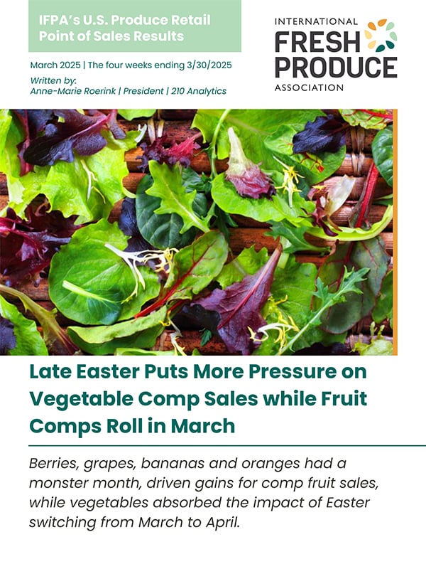 Promotional graphic for the International Fresh Produce Association featuring sweet potatoes and report details