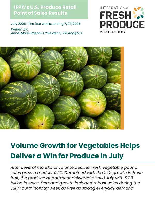 Flyer featuring U.S. produce retail sales results with a watermelon image and sales growth information.