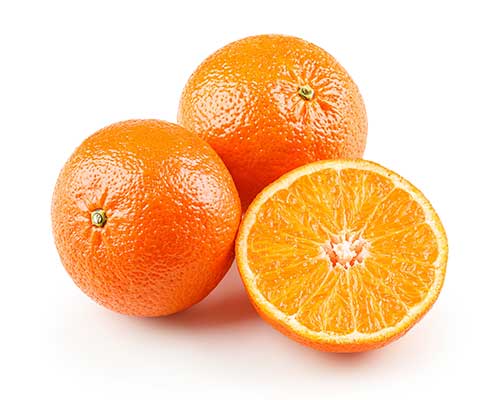 Two whole and one half bright orange tangerines